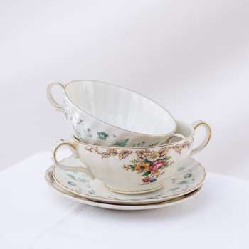 Soup bowls (2 handles) & Matching base plate